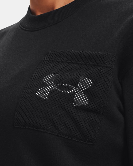 Haut à col ras du cou en mesh UA Rival Fleece pour femme, Black, pdpMainDesktop image number 3